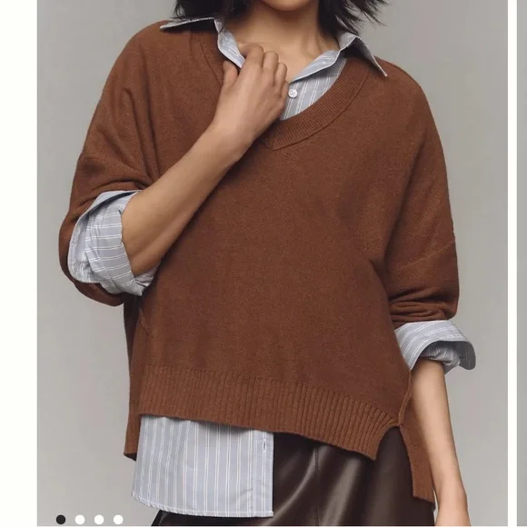 Maeve Relaxed V-Neck Sweater - Camel - Picture 1 of 6